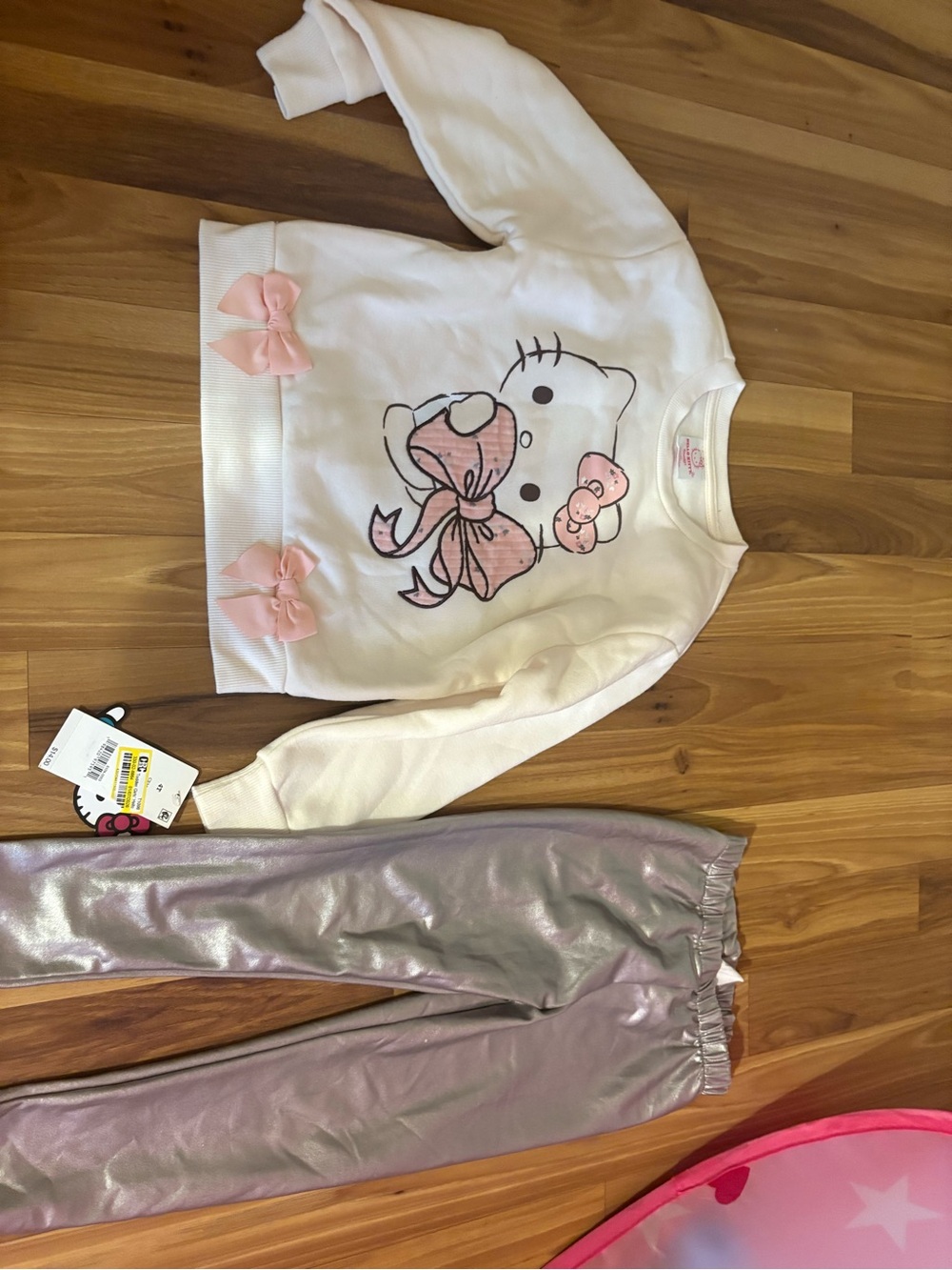 Zara Cream & Pink Hello Kitty Pajama Set with Shimmer Pants